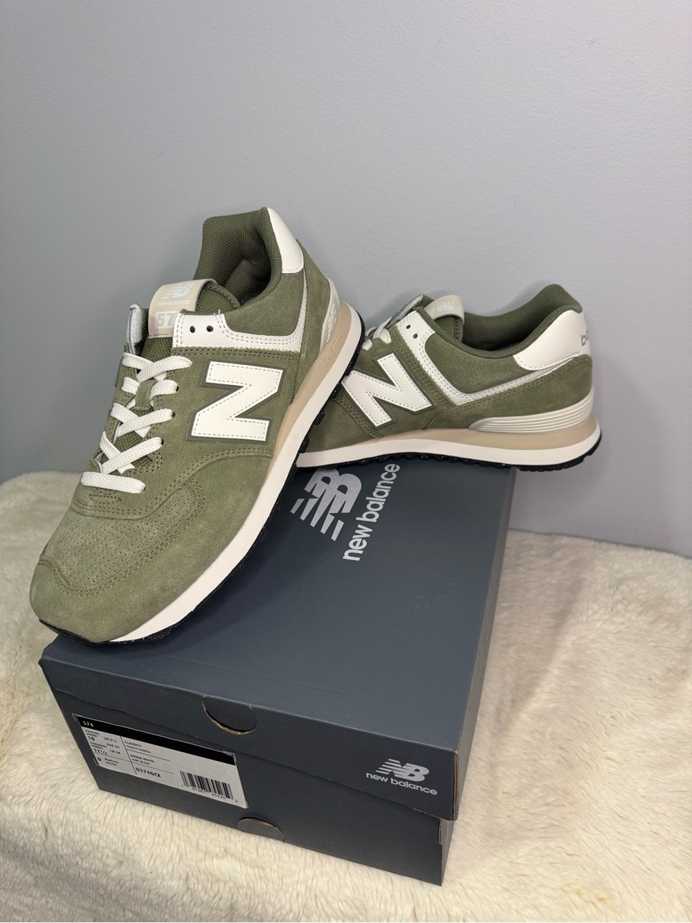 New Balance Men’s 574 Sneakers - Olive Green & White